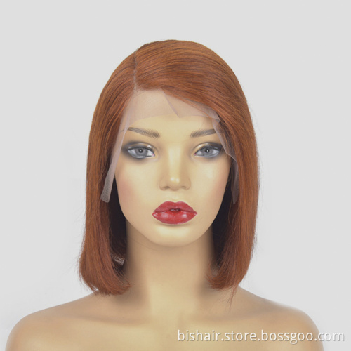 Wholesale Brazilian human hair bob wig with bangs short bob wig for black women pre plucked virgin hair Tlace wig with baby hair